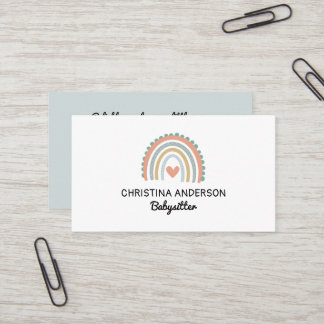 Cute Boho Rainbow Pastel Heart Babysitter Business Card
