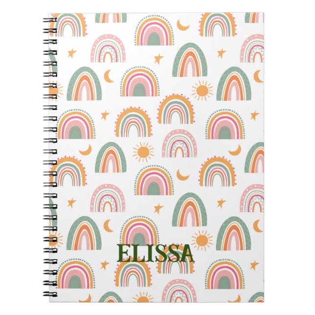 Cute Boho Rainbow Pattern Name Personalized Notebook (Front)
