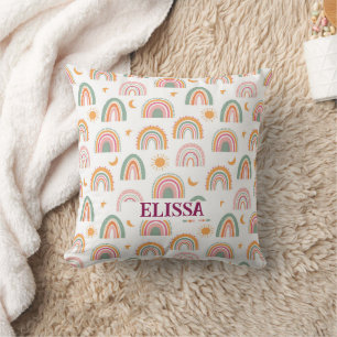 Cute Boho Rainbow Pattern Name Personalized Throw Pillow