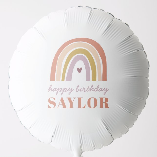 Cute Boho Rainbow Peach Birthday Balloon (Front)