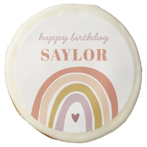 Cute Boho Rainbow Peach Birthday Sugar Cookie