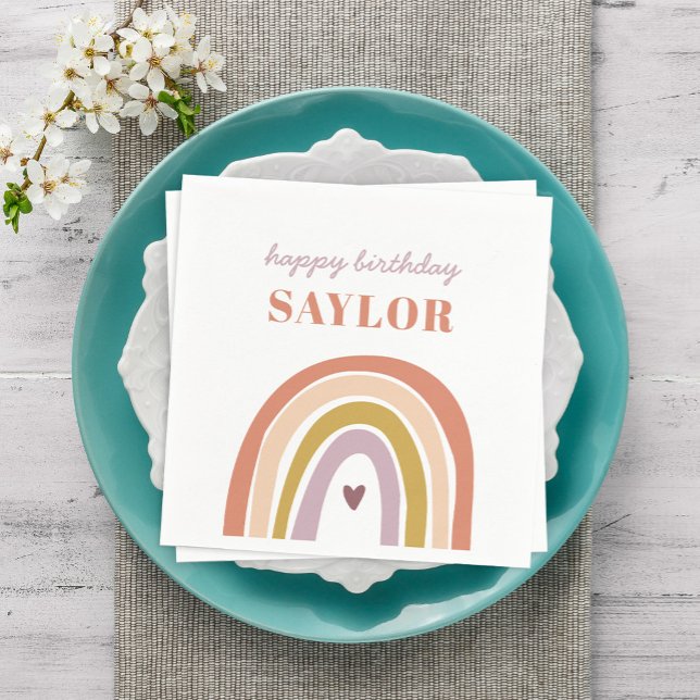 Cute Boho Rainbow Peach Blush Birthday Napkins (Creator Uploaded)