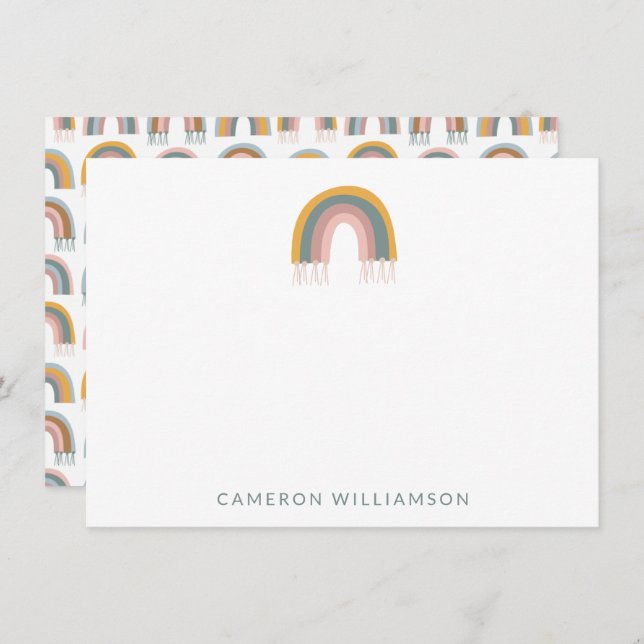 Cute Boho Rainbow Personalized Baby and Kids  Note Card (Front/Back)