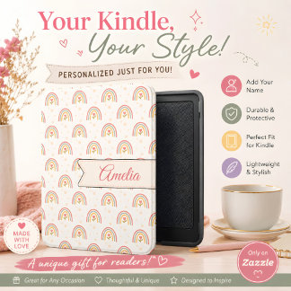 Cute Boho Rainbow Personalized Name Kindle Cover