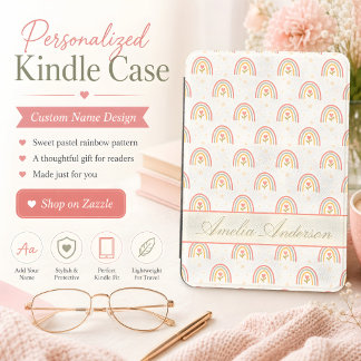 Cute Boho Rainbow Personalized Name Kindle Cover