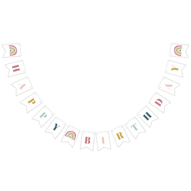 Cute Boho Rainbow Pink Birthday Bunting Flags (All)
