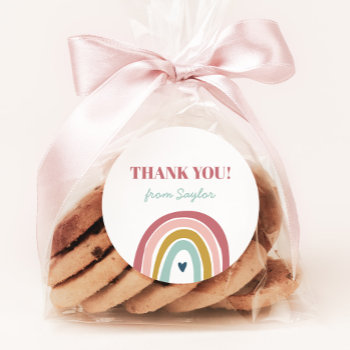 Cute Boho Rainbow Pink Birthday Classic Round Sticker by JAmberDesign at Zazzle