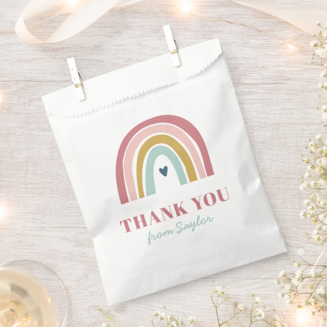 Cute Boho Rainbow Pink Birthday Favor Bag (Clipped)