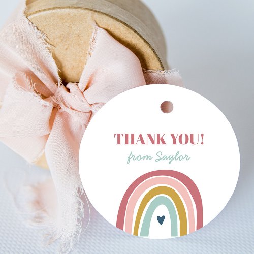 Cute Boho Rainbow Pink Birthday Favor Tags