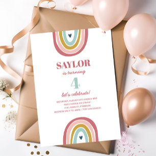 Cute Boho Rainbow Pink Birthday Invitation