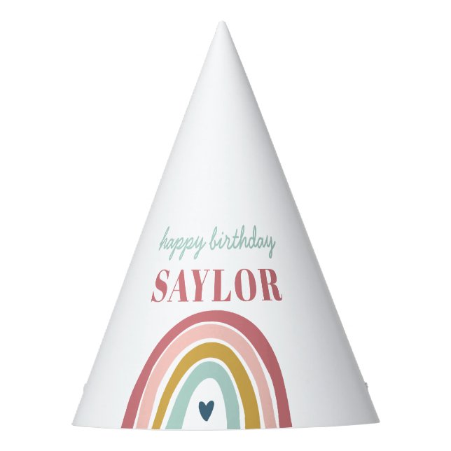 Cute Boho Rainbow Pink Birthday Party Hat (Front)