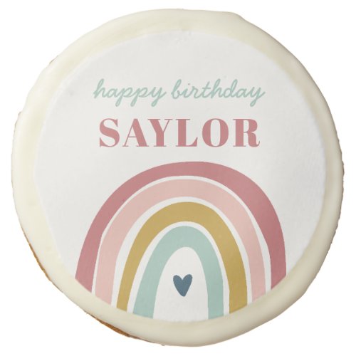 Cute Boho Rainbow Pink Birthday Sugar Cookie