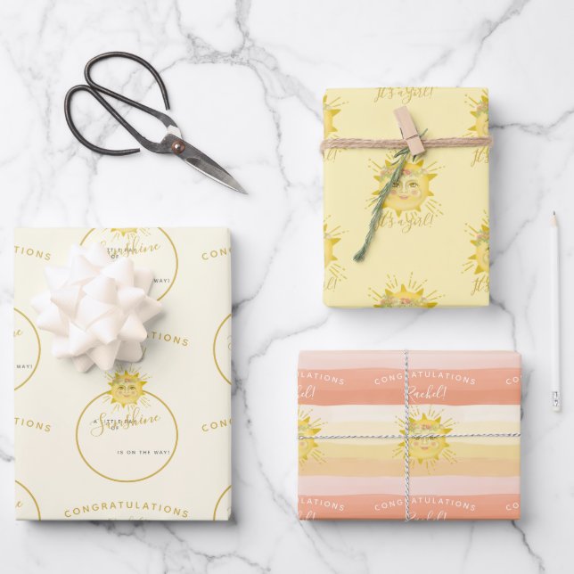 Cute Boho Rainbow Ray of Sunshine Baby Shower Wrapping Paper Sheets (Front)