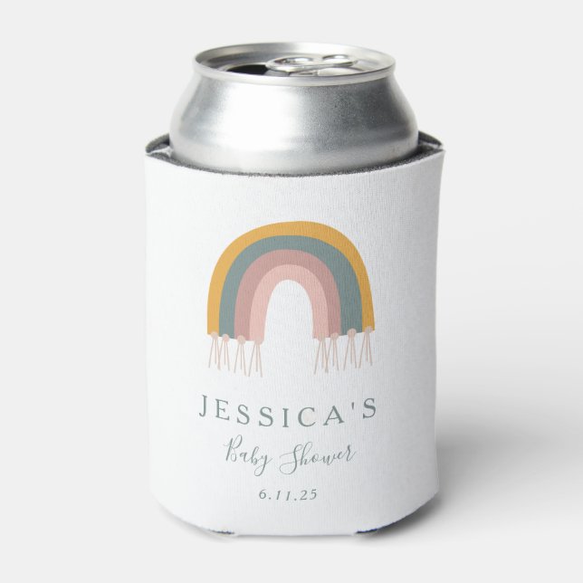 Cute Boho Rainbow Simple Baby Shower Custom Can Cooler (Can Front)