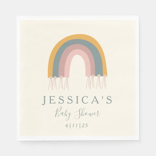 Cute Boho Rainbow Simple Baby Shower Custom   Napkins (Front)