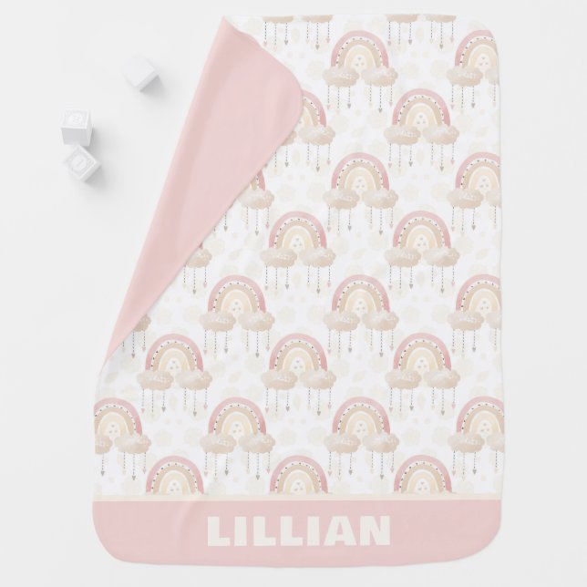 Cute Boho Rainbow Star Pattern Monogram Baby Blanket (In Situ)