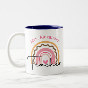 Cute Boho Rainbow Teacher Appreciation Monogram Two-Tone Coffee Mug