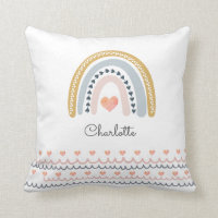 Cute Boho Rainbow Watercolor Nursery Name Throw Pillow