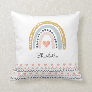 Cute Boho Rainbow Watercolor Nursery Name Throw Pillow