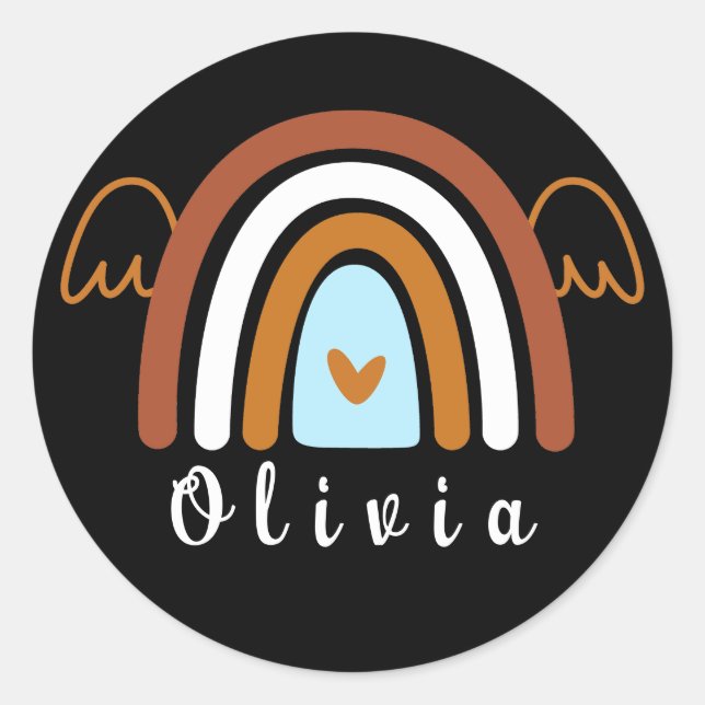 Cute Boho Rainbow with Personalized Name  Classic Round Sticker (Front)