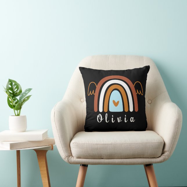 Cute Boho Rainbow with Personalized Name Throw Pillow (Chair)
