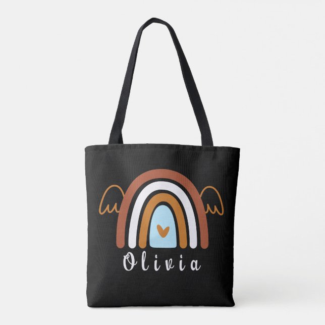 Cute Boho Rainbow with Personalized Name  Tote Bag (Back)