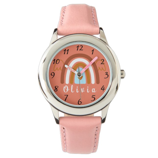 Cute Boho Rainbow with Personalized Name  Watch (Front)
