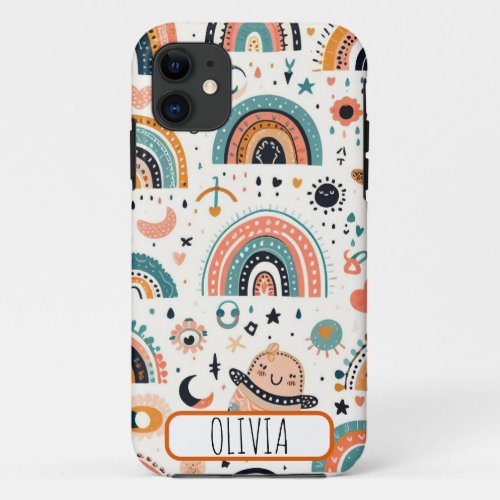 Cute Boho Rainbow with Retro Colors Personalized iPhone 11 Case