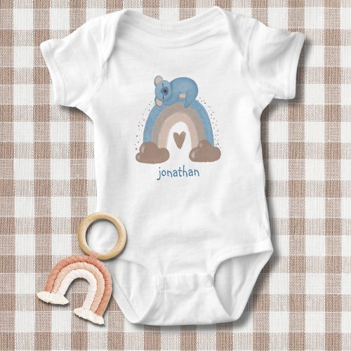 Cute Boho Rainbow with Sleeping Koala Monogram  Baby Bodysuit