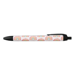Cute Boho Rainbow with Watercolor Pink Florals Black Ink Pen