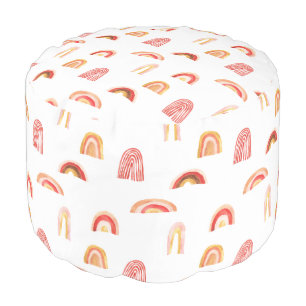 cute boho rainbows orange pattern pouf