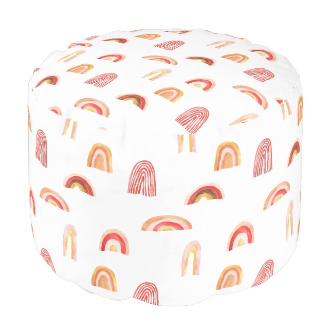 cute boho rainbows orange pattern pouf (Angled Front)