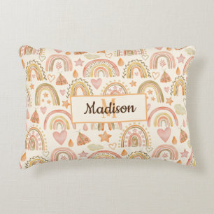 Cute Boho Rainbows Pattern Custom Monogram Name Accent Pillow