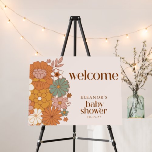Cute Boho Retro Floral Baby Shower Welcome Sign