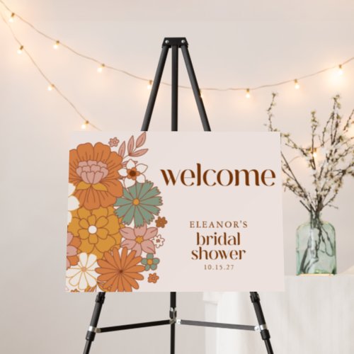 Cute Boho Retro Floral Bridal Shower Welcome Sign