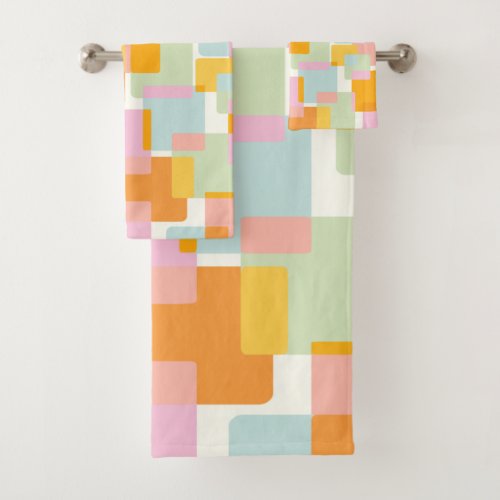 Cute Boho Retro Pastel Geometric Shape Art Bath Towel Set