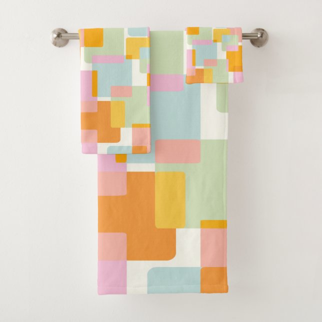 Cute Boho Retro Pastel Geometric Shape Art Bath Towel Set (Insitu)