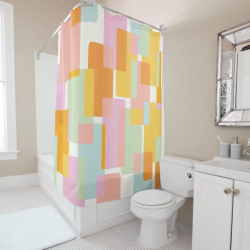 Cute Boho Retro Pastel Geometric Shape Art Shower Curtain