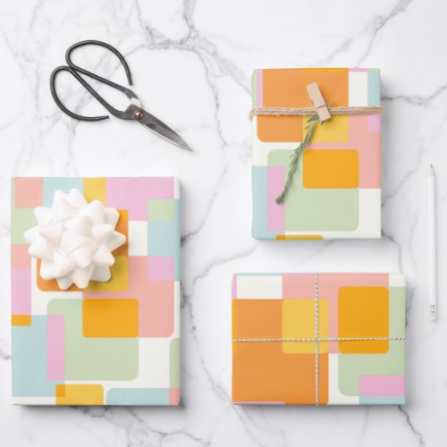 Cute Boho Retro Pastel Geometric Shape Art Wrapping Paper Sheets