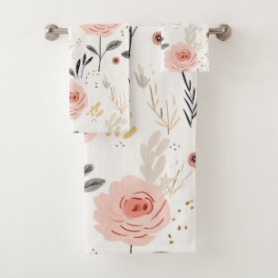 Cute Boho Roses Pattern  Bath Towel Set
