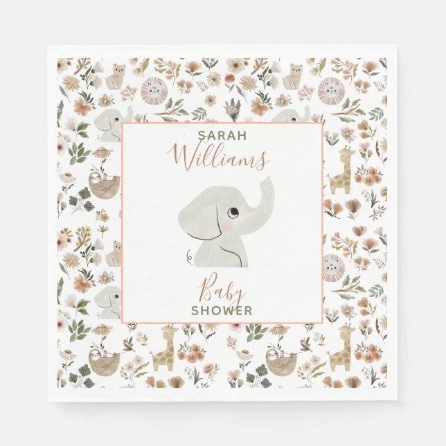 Cute Boho Safari Anamials Baby Shower Napkins (Front)