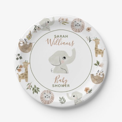 Cute Boho Safari Anamials Baby Shower Paper Plates