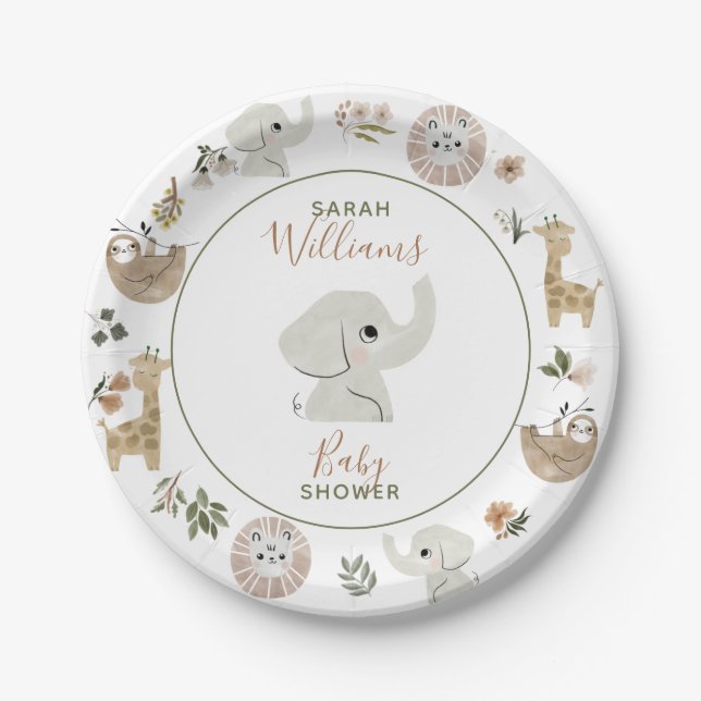 Cute Boho Safari Anamials Baby Shower Paper Plates (Front)