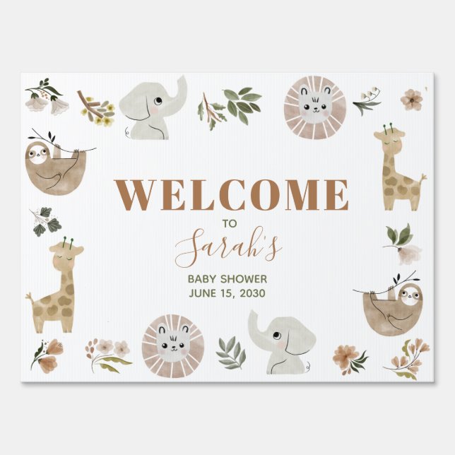 Cute Boho Safari Anamials Baby Shower Welcome Sign (Front)