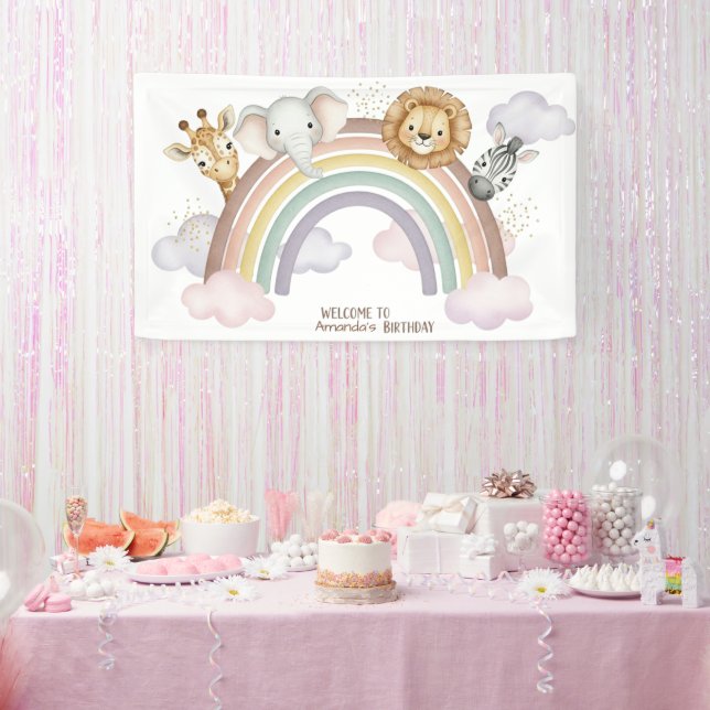 Cute Boho Safari Animals 1st Birthday Banner (Party)