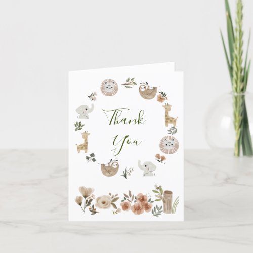 Cute Boho Safari Animals Watercolor Thank You