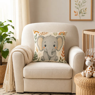 Cute Boho Safari Elephant Nursery Throw Pillow