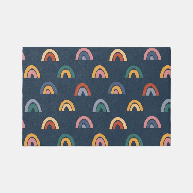 Cute Boho Scandinavian Rainbow Nursery Playroom Rug (Front)