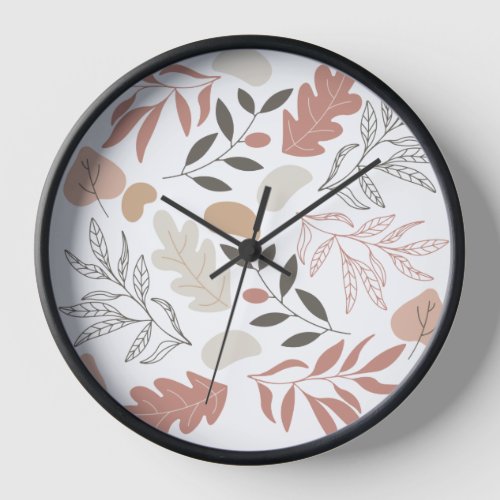 Cute Boho Seamless Leaves Pattern Clock