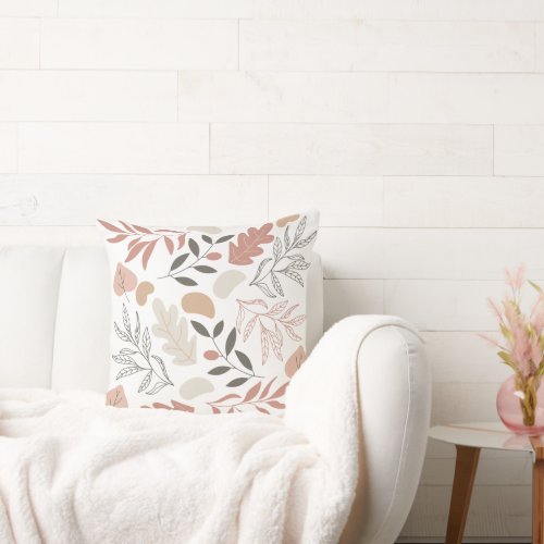 Cute Boho Seamless Leaves Pattern Throw Pillow